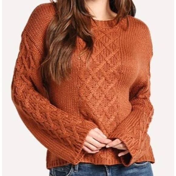 BB Dakota Retro Active Cable Knit Pullover Sweater Top Size Small in Rust NWT - Picture 1 of 7